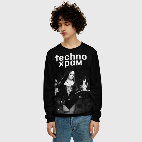 Мужской свитшот 3D Techno храм монашка колдунья , цвет черный - фото 3