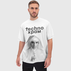 Мужская футболка oversize 3D Techno храм монашка улыбается  - фото 2