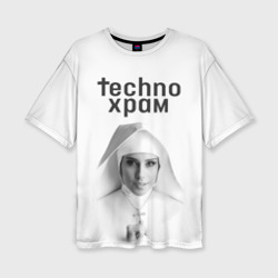 Женская футболка oversize 3D Techno храм монашка улыбается 