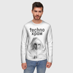 Мужской лонгслив 3D Techno храм монашка улыбается  - фото 2