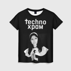 Женская футболка 3D Techno храм монашка смотрит в небо