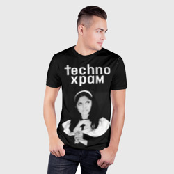 Мужская футболка 3D Slim Techno храм монашка смотрит в небо - фото 2