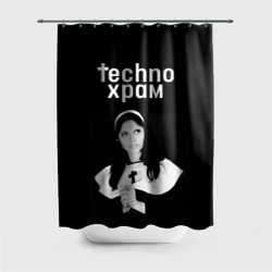 Штора 3D для ванной Techno храм монашка смотрит в небо