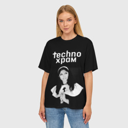 Женская футболка oversize 3D Techno храм монашка смотрит в небо - фото 2