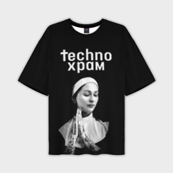 Мужская футболка oversize 3D Techno храм монашка в татуировках 