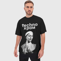 Мужская футболка oversize 3D Techno храм монашка в татуировках  - фото 2