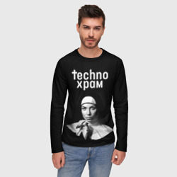 Мужской лонгслив 3D Techno храм монашка с красивыми глазами - фото 2