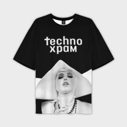 Мужская футболка oversize 3D Techno храм монашка в белом