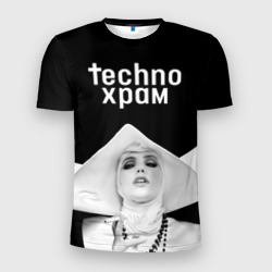 Мужская футболка 3D Slim Techno храм монашка в белом