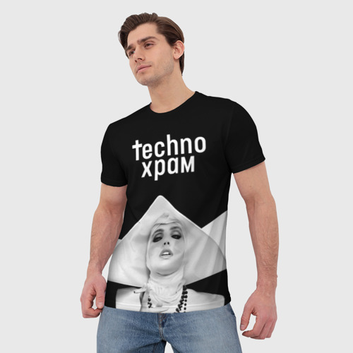 Мужская футболка 3D Techno храм монашка в белом, цвет 3D печать - фото 3