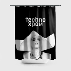 Штора 3D для ванной Techno храм монашка в белом