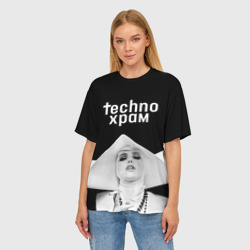 Женская футболка oversize 3D Techno храм монашка в белом - фото 2