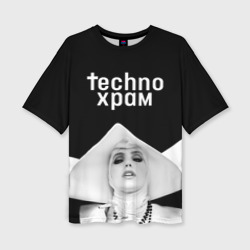 Женская футболка oversize 3D Techno храм монашка в белом