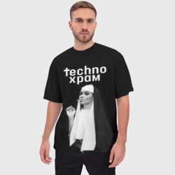 Мужская футболка oversize 3D Techno храм монашка надменный взгляд  - фото 2