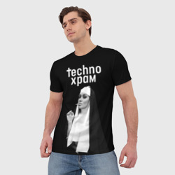 Мужская футболка 3D Techno храм монашка надменный взгляд  - фото 2