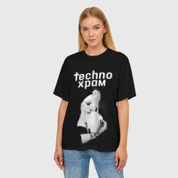 Женская футболка oversize 3D Techno храм монашка с золотыми браслетами  - фото 2