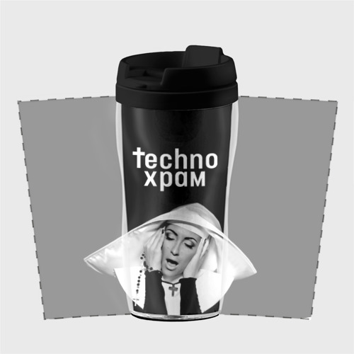 Термокружка-непроливайка Techno храм эмоциональная монашка , цвет черный - фото 2