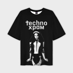 Мужская футболка oversize 3D Techno храм дерзкая монашка 