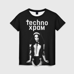 Женская футболка 3D Techno храм дерзкая монашка 