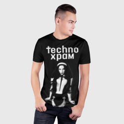 Мужская футболка 3D Slim Techno храм дерзкая монашка  - фото 2