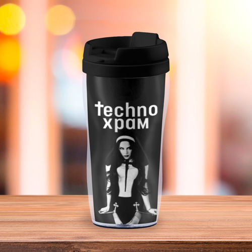 Термокружка-непроливайка Techno храм дерзкая монашка , цвет черный - фото 3