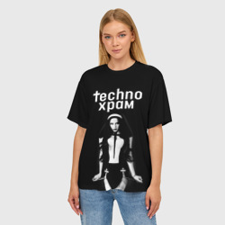 Женская футболка oversize 3D Techno храм дерзкая монашка  - фото 2
