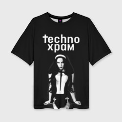 Женская футболка oversize 3D Techno храм дерзкая монашка 