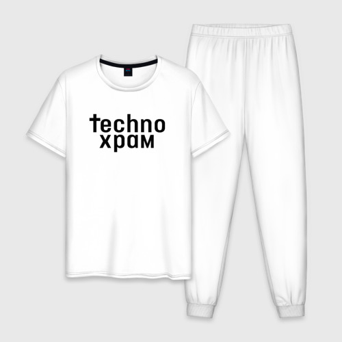 Мужская пижама хлопок с принтом Techno храм лого, вид спереди #2