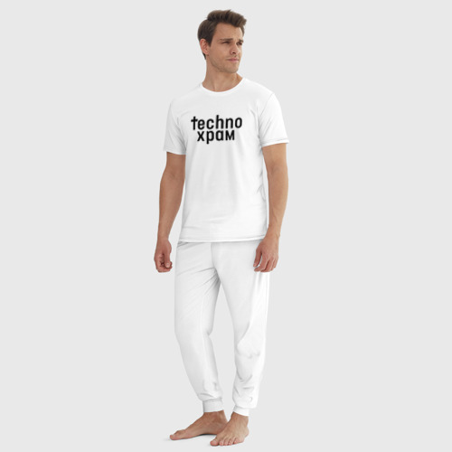 Мужская пижама хлопок с принтом Techno храм лого, вид сбоку #3