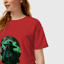 Женская футболка хлопок Oversize Зелёный чумной доктор в городе - фото 2