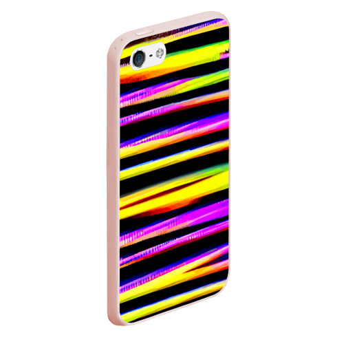 Чехол для iPhone 5/5S матовый Цветные неоновые полосы, цвет светло-розовый - фото 3