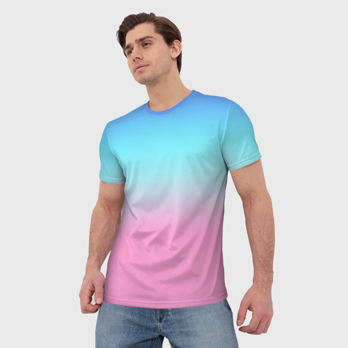 Мужская футболка 3D с принтом Синий и голубо-розовый градиент, фото на моделе #1
