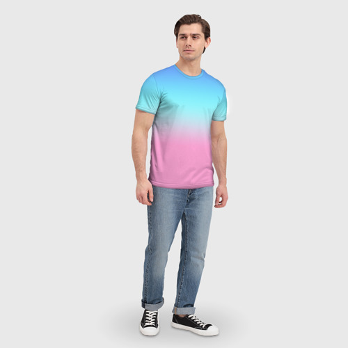 Мужская футболка 3D с принтом Синий и голубо-розовый градиент, вид сбоку #3