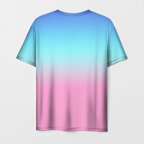 Мужская футболка 3D с принтом Синий и голубо-розовый градиент, вид сзади #1
