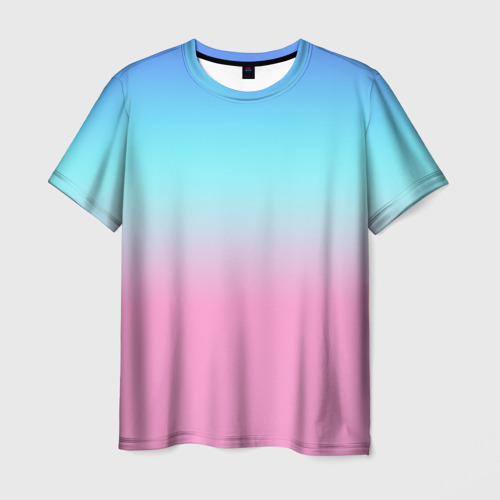 Мужская футболка 3D с принтом Синий и голубо-розовый градиент, вид спереди #2