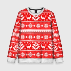 Детский свитшот 3D Новый год ели и олени на красном фоне