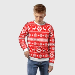 Детский свитшот 3D Новый год ели и олени на красном фоне - фото 2