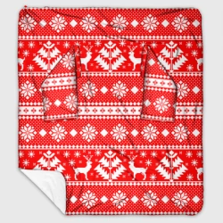 Плед с рукавами Новый год ели и олени на красном фоне