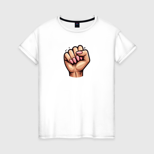 Женская футболка хлопок Женский кулак, цвет белый