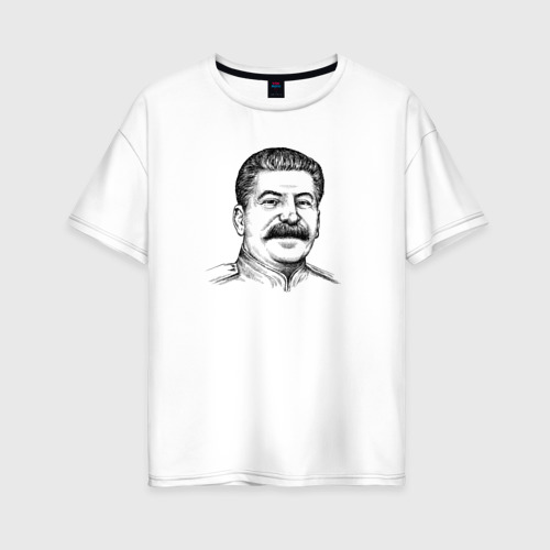 Женская футболка хлопок Oversize Сталин улыбается, цвет белый