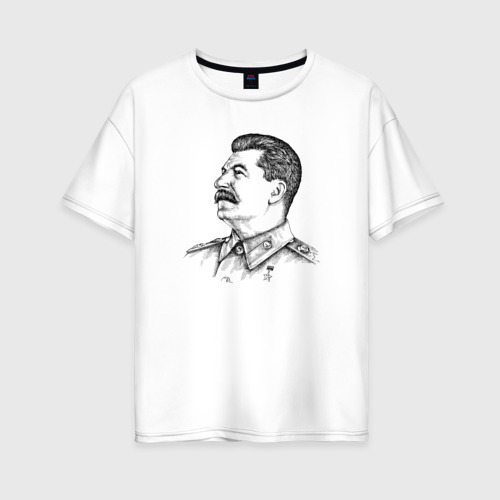 Женская футболка хлопок Oversize Профиль Сталина, цвет белый