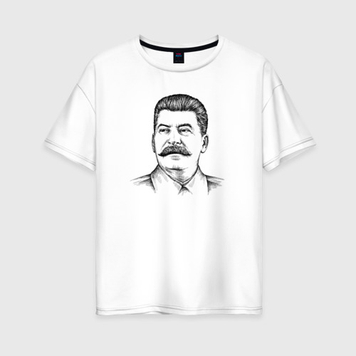 Женская футболка хлопок Oversize Сталин анфас, цвет белый