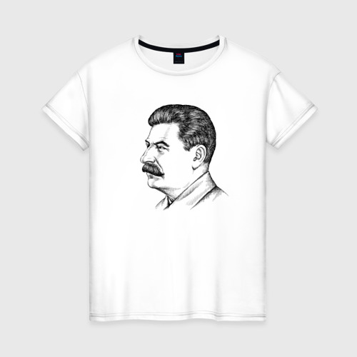 Женская футболка хлопок с принтом Сталин в профиль, вид спереди #2