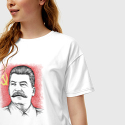 Женская футболка хлопок Oversize Сталин с флагом СССР - фото 2