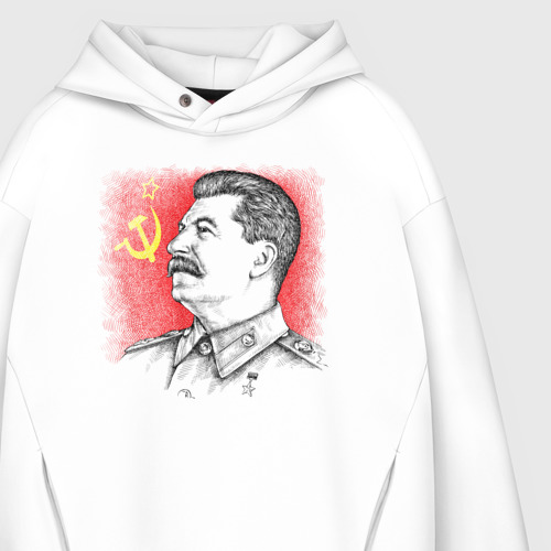 Мужское худи Oversize хлопок Профиль Сталина СССР, цвет белый - фото 4