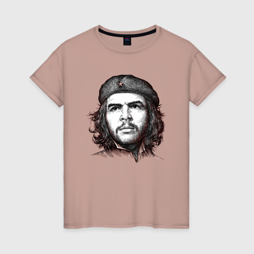 Женская футболка хлопок с принтом Че Гевара портрет, вид спереди #2