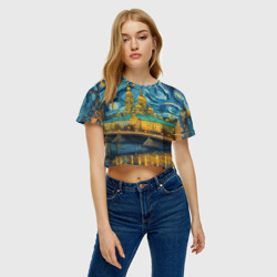 Женская футболка Crop-top 3D Пейзаж в стиле Ван Гога картина живопись - ai art - фото 2
