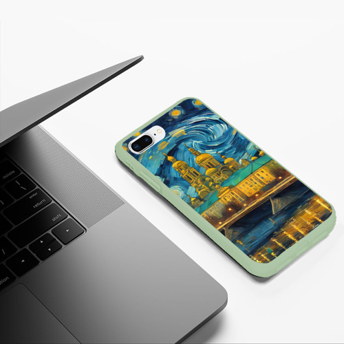 Чехол для iPhone 7Plus/8 Plus матовый Пейзаж в стиле Ван Гога картина живопись - ai art, цвет салатовый - фото 5