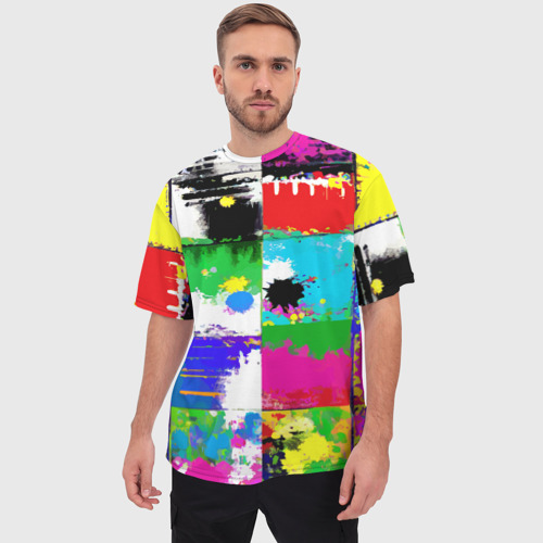 Мужская футболка oversize 3D Абстракция - пэчворк, цвет 3D печать - фото 3