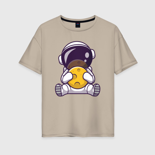 Женская футболка хлопок Oversize с принтом Космонавт и луна, вид спереди #2